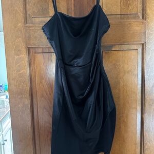 Black satin mini dress